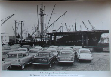 Borgward Isabella bei Verladung Bremer Überseehafen 1956 Werksfoto (9646)